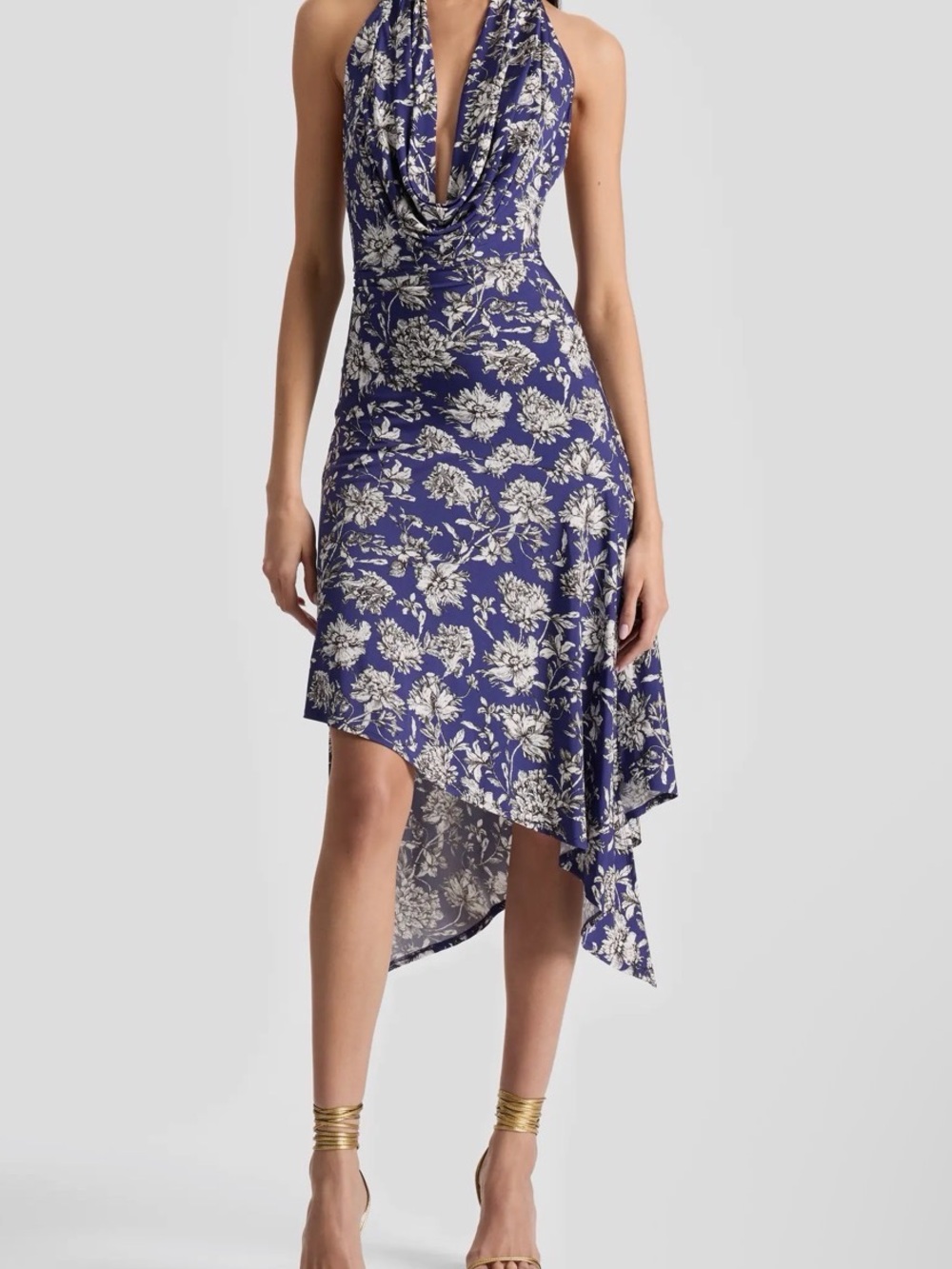 NWT Alice and Olivia Dani Floral Asymmetric Halter Neck Dress